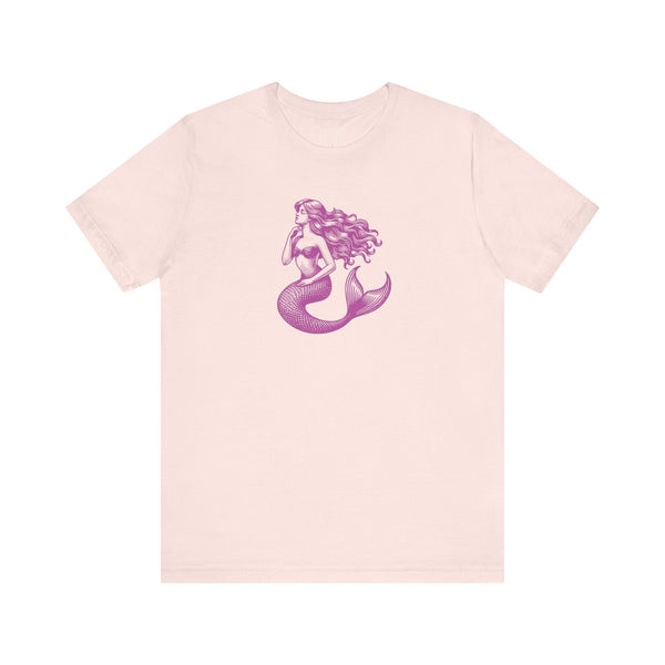 Magenta graphic tee with mythical mermaid design, unisex casual mermaid t shirt