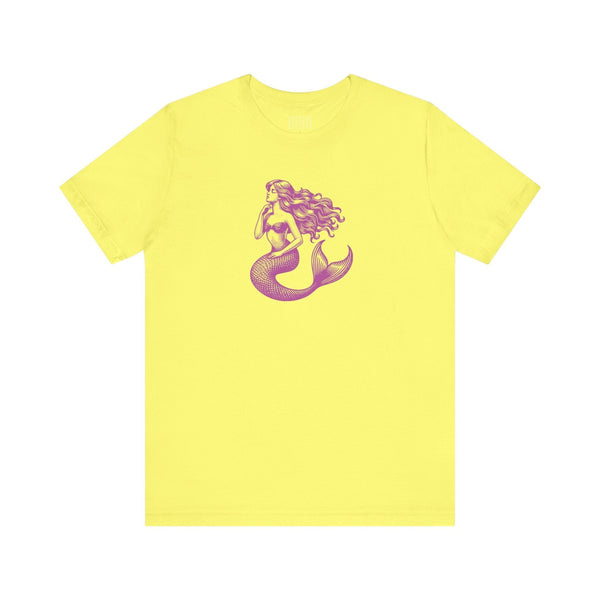 yellow tee shirt with pink mermaid