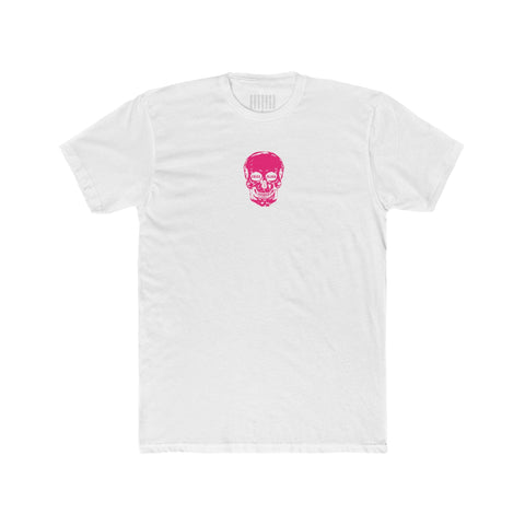 White unisex tee with neon pink "FREE MIND" skull graphic on chest