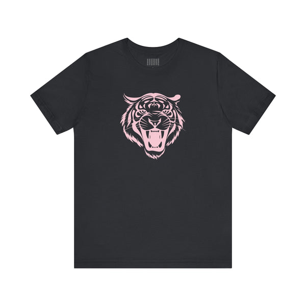 Pink Pastel Jumbo Retro Roaring Tiger Head Graphic Tee - Fugitive by Sandra Oles
