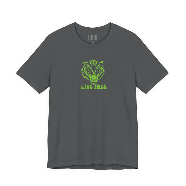 Green Live Free Mid-Scale Retro Roaring Tiger Graphic Tee - Fugitive by Sandra Oles