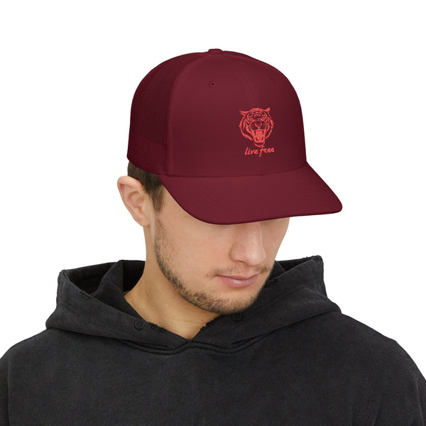Live Free Tiger Embroidered Snapback Trucker Cap