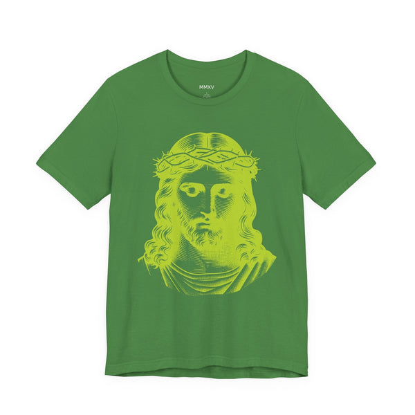 Green Christian t-shirt with jumbo lime green Jesus graphic and streetstyle edge