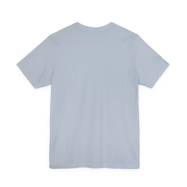 back view of blue mini skull graphic t-shirt made of soft cotton with ribbed collar and stabilized seams