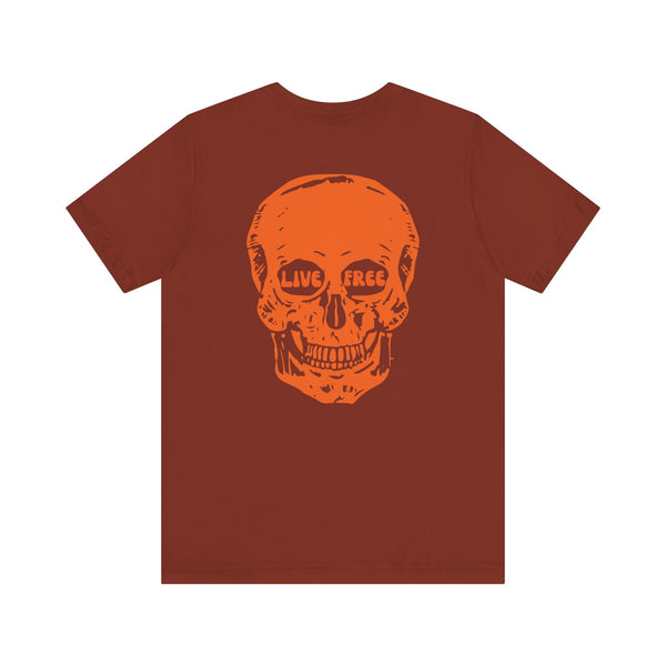 Orange Live Free Jumbo Skull Back Print Graphic Tee - Fugitive by Sandra Oles