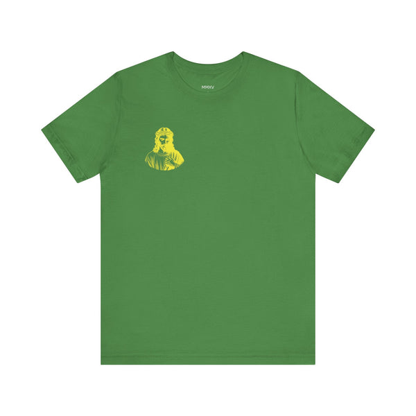 Yellow Mini Jesus in Crown of Thorns Front Left Print Graphic Tee - Iconic by Sandra Oles