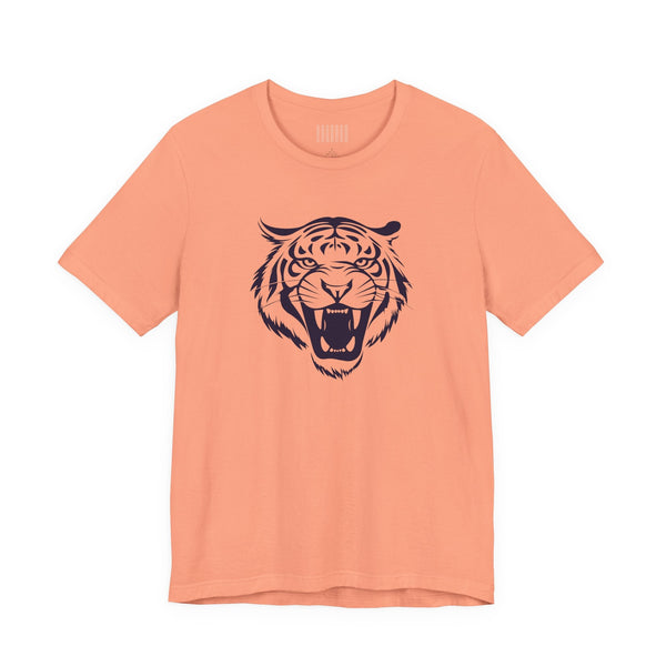 Orange tee with navy blue roaring tiger head graphic front print