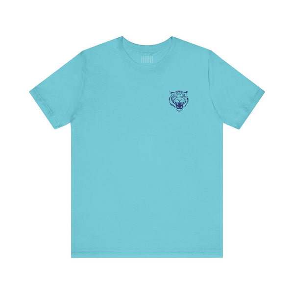 navy blue mini retro tiger head left front print graphic tee retro graphic tees