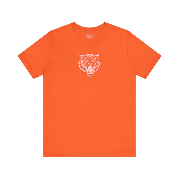 Pink Pastel Mid-Scale Retro Roaring Tiger Front Print Graphic Tee - Retro Tiger by Sandra Oles - Fugitive Collection