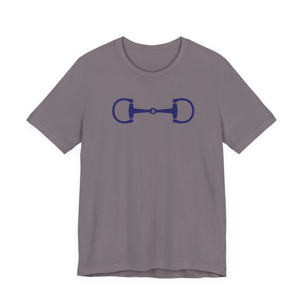 Navy blue horse bit graphic on stylish equestrian gray crew neck cotton t-shirt