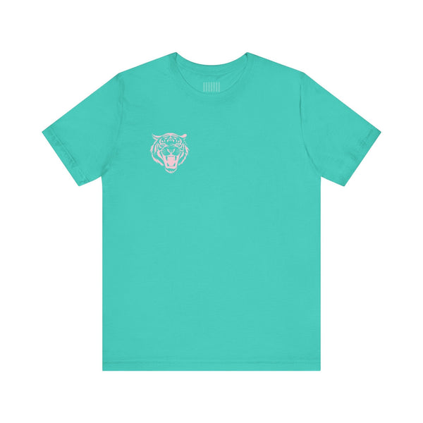 Pastel Pink Mini Retro Roaring Tiger Front Left Print Graphic Tee - Fugitive by Sandra Oles