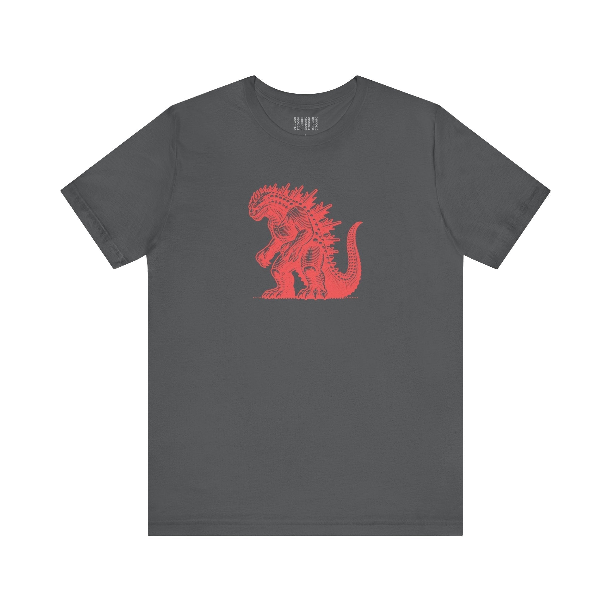 Dark gray Kaiju t shirt featuring a bold red Godzilla graphic, made from 100% Airlume combed cotton with a