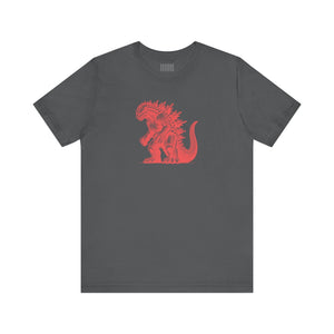 Dark gray Kaiju t shirt featuring a bold red Godzilla graphic, made from 100% Airlume combed cotton with a