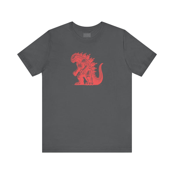 Dark gray Kaiju t shirt featuring a bold red Godzilla graphic, made from 100% Airlume combed cotton with a