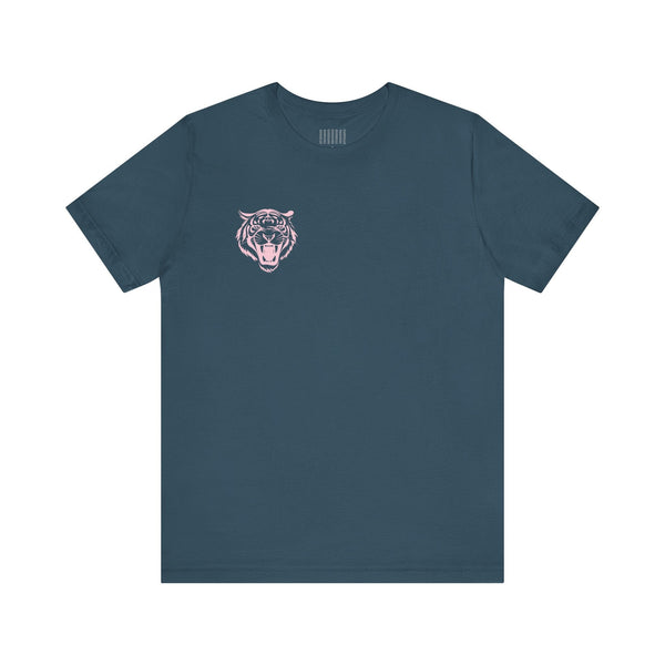 Pastel Pink Mini Retro Roaring Tiger Front Left Print Graphic Tee - Fugitive by Sandra Oles