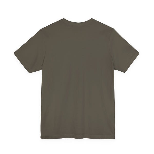 back view of plain dark gray edgy t shirt with short sleeves and crew neck