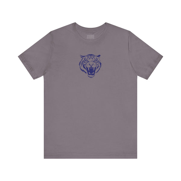 Navy Blue Retro Mid-Scale Roaring Tiger Front Print Graphic Tee - Fugitive by Sandra Oles