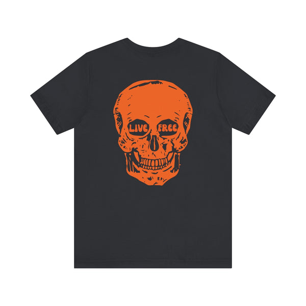 Orange Live Free Jumbo Skull Back Print Graphic Tee - Fugitive by Sandra Oles