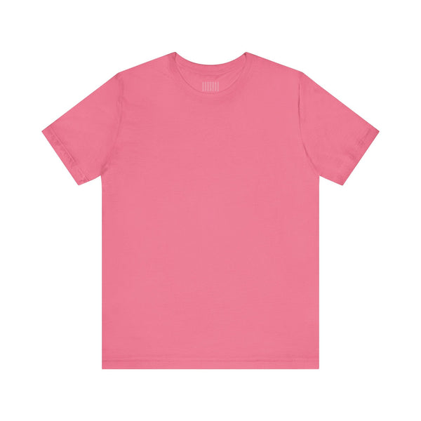 Pink statement streetwear tee with jumbo skull back graphic by Sandra Oles