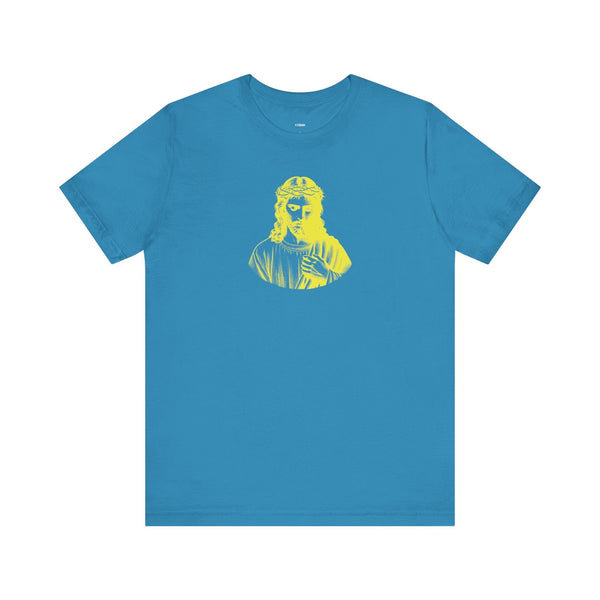 Yellow Mid-Scale Jesus Crown of Thorns Front Print Graphic Tee - Iconic by Sandra Oles