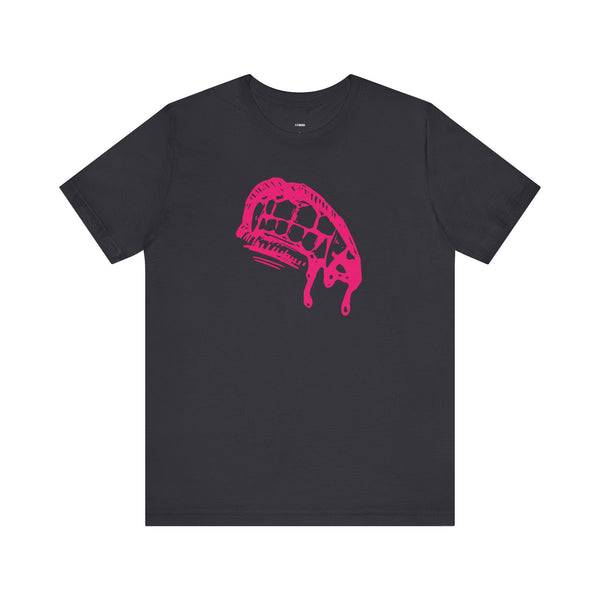 Black cotton vampire t shirt with pink fang graphic by Sandra Oles Studio