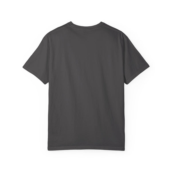 Back view of charcoal gray religious graphic tee shirt with yellow Jesus Crown of Thorns print by Sandra Oles