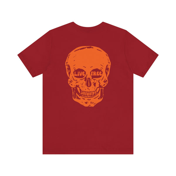 Orange Live Free Jumbo Skull Back Print Graphic Tee - Fugitive by Sandra Oles