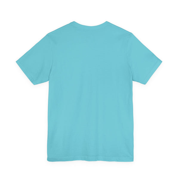 back view of blue mini skull graphic t shirt by Sandra Oles made of soft cotton