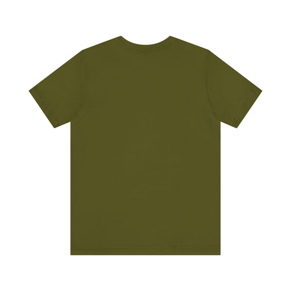 olive green retro graphic tee with minimalist design back view