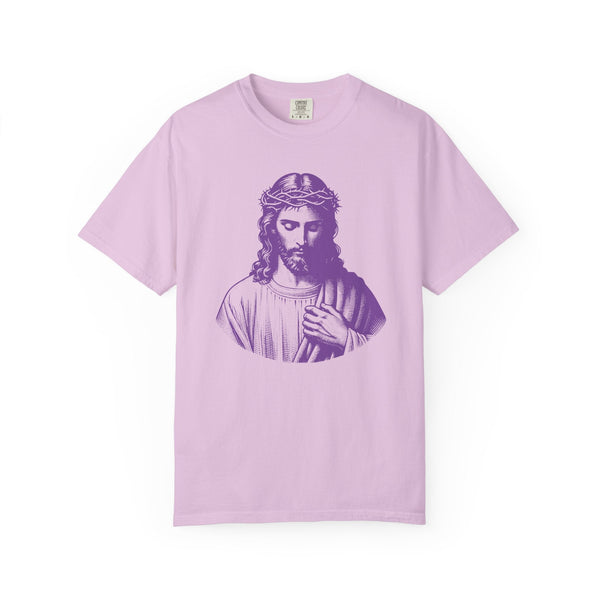 Purple Christian clothing t-shirt with jumbo Divine Jesus front graphic print