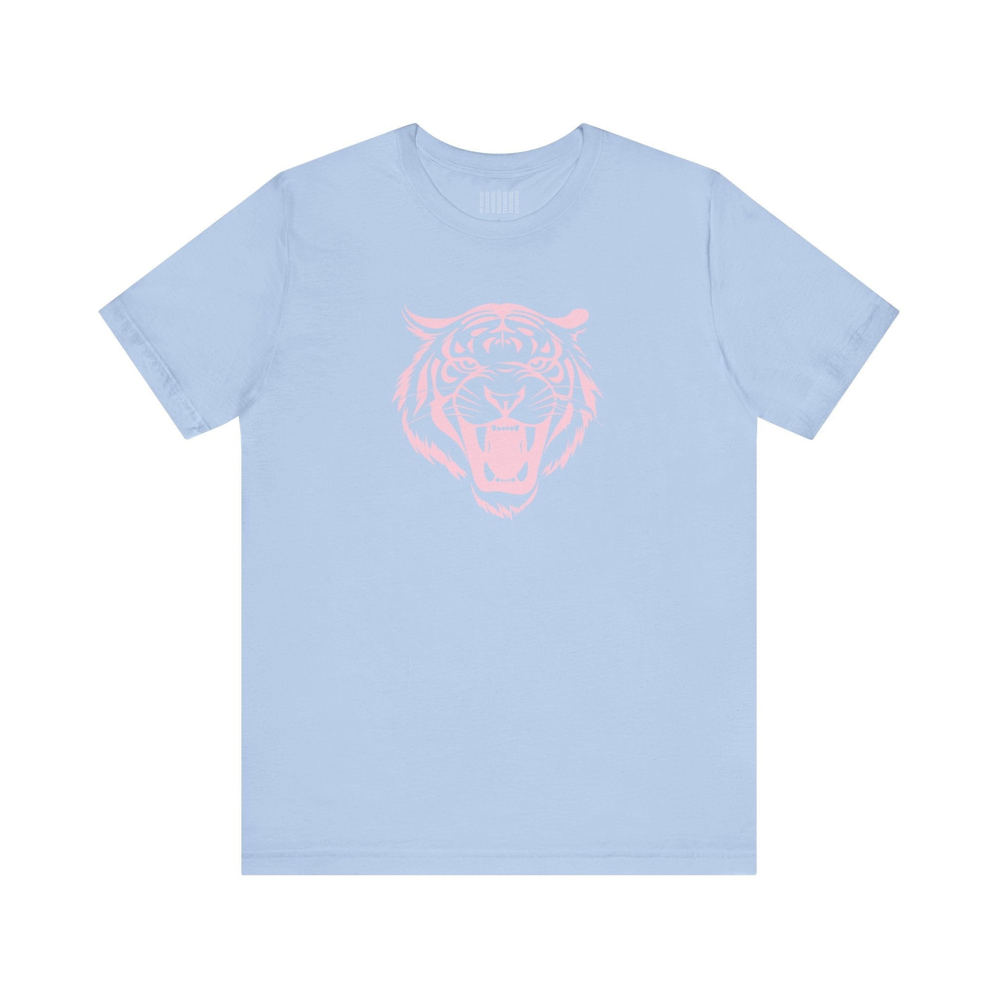 pastel blue aesthetic t shirt with jumbo pink roaring tiger head graphic