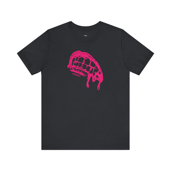 Black vampire t shirt with pink dripping fang graphic design