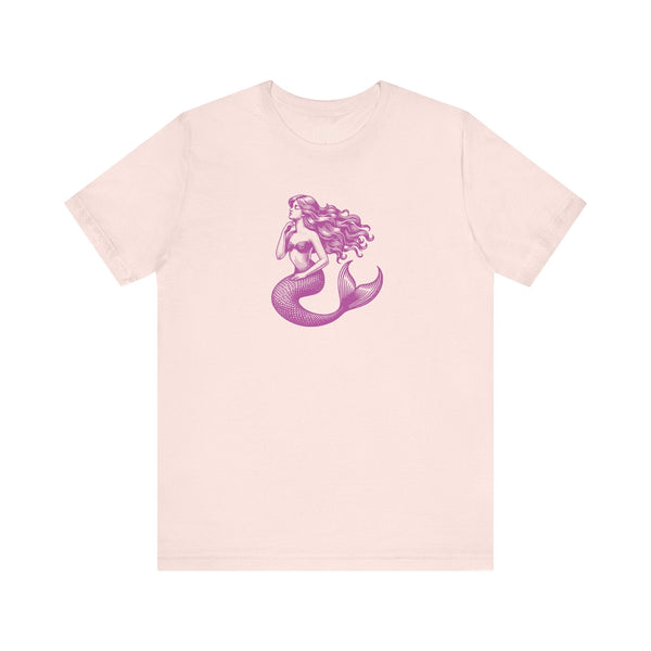 Magenta graphic tee with mythical mermaid design, unisex casual mermaid t shirt