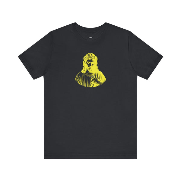 Yellow Mid-Scale Jesus Crown of Thorns Front Print Graphic Tee - Iconic by Sandra Oles
