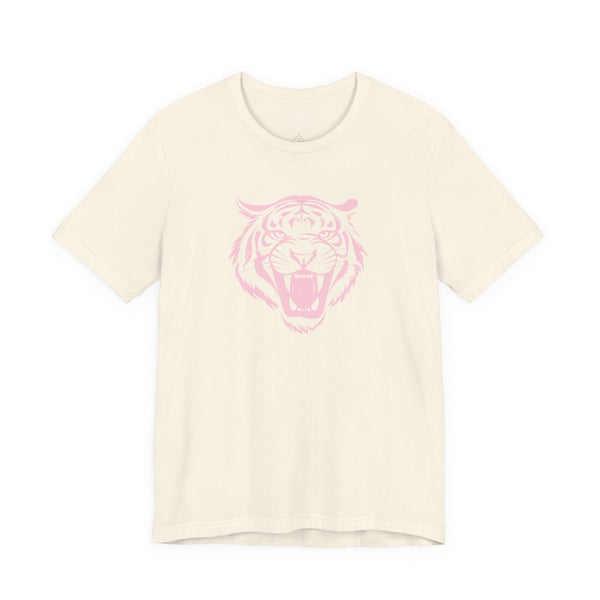 Cream aesthetic t shirt with pink pastel roaring tiger head graphic
