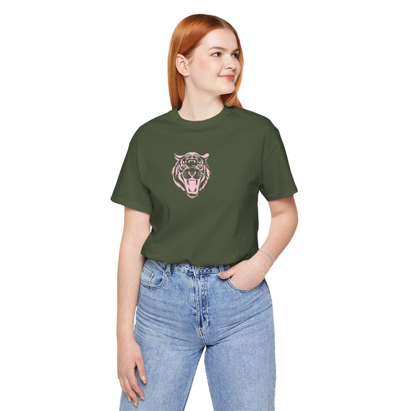Pink Pastel Mid-Scale Retro Roaring Tiger Front Print Graphic Tee - Retro Tiger by Sandra Oles - Fugitive Collection