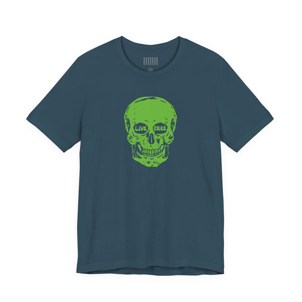 green skull print t-shirt live free graphic tee mid-scale design breathable cotton