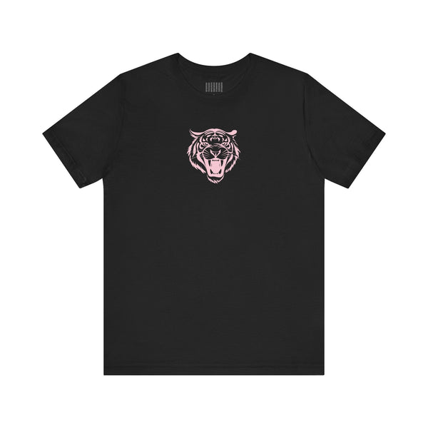 Pink Pastel Mid-Scale Retro Roaring Tiger Front Print Graphic Tee - Retro Tiger by Sandra Oles - Fugitive Collection
