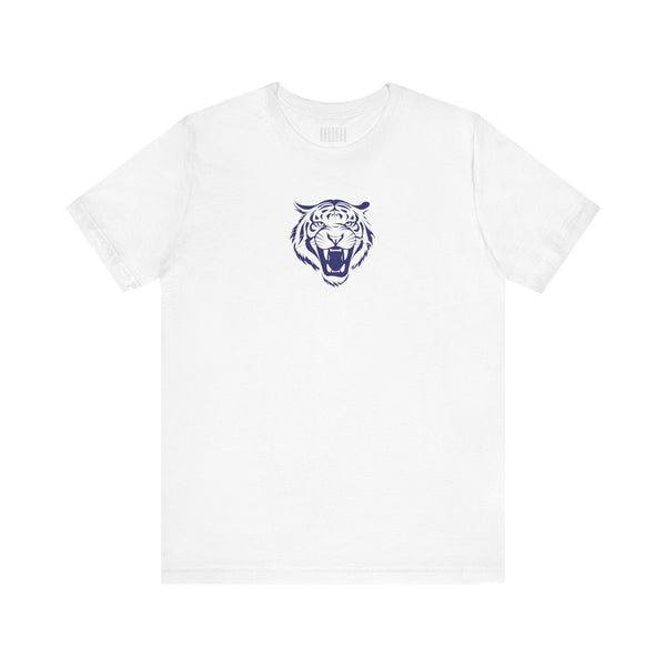 Navy Blue Retro Mid-Scale Roaring Tiger Front Print Graphic Tee - Fugitive by Sandra Oles