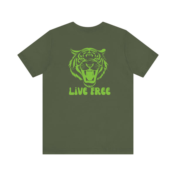 Green Retro Roaring Live Free Jumbo Tiger Back Print Graphic Tee - Fugitive by Sandra Oles