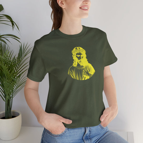 Yellow Mid-Scale Jesus Crown of Thorns Front Print Graphic Tee - Iconic by Sandra Oles