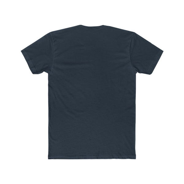 Back view of navy blue Free Bird graphic retro style unisex cotton t-shirt