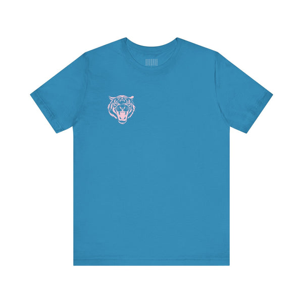 Pastel Pink Mini Retro Roaring Tiger Front Left Print Graphic Tee - Fugitive by Sandra Oles