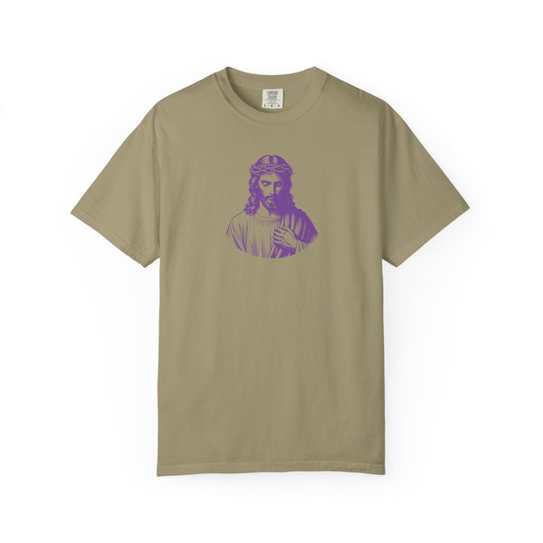 Purple Mid-Scale Jesus Front Print Graphic Tee - Iconic by Sandra Oles