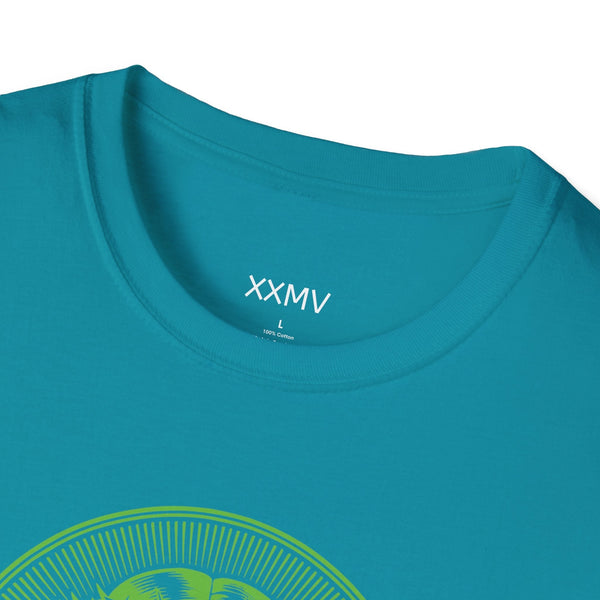 green spiritual shirt with jumbo halo Jesus front print and ribbed collar