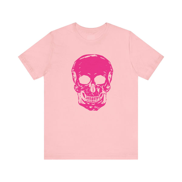 Pink edgy t shirt with large neon skull graphic front print
