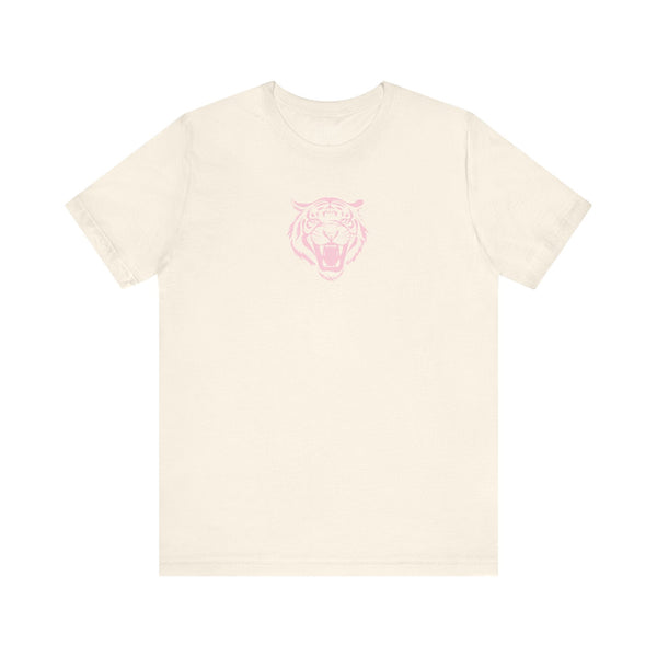 Pink Pastel Mid-Scale Retro Roaring Tiger Front Print Graphic Tee - Retro Tiger by Sandra Oles - Fugitive Collection