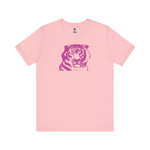 70s style pink retro tiger graphic tee with vintage vibe and unisex fit
