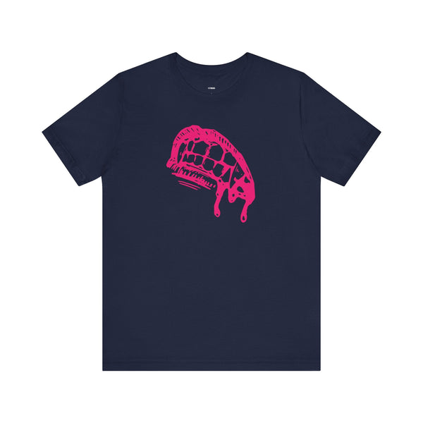 Navy vampire t shirt with pink dripping fang graphic in lightweight cotton