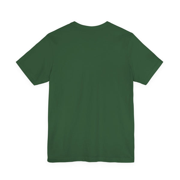 Green unisex cotton tee with small green Jesus graphic and halo printed on left chest, streetwear style